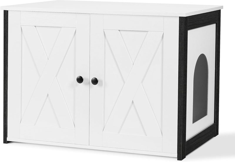 Dwanton Litter Box Enclosure, Cat Litter Box Furniture Hidden, Reversible Entrance Can Be on Left or Right Side, Wooden Cat Washroom Indoor, White, 27.6 Inches - Image 1